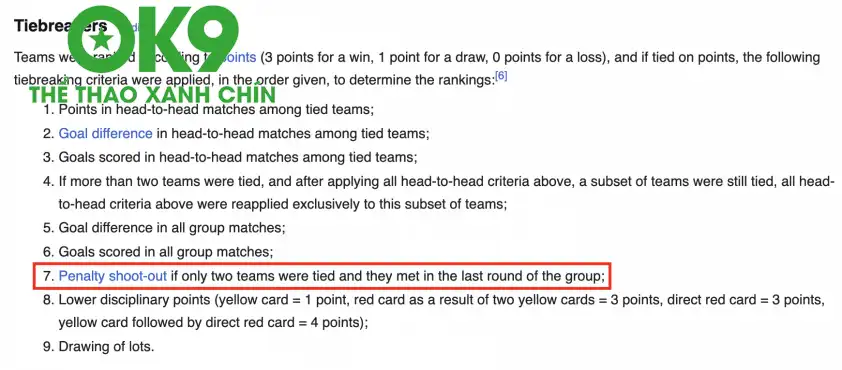 Loạt penalty được dùng đến nếu như cả 2 đội bằng nhau ở mọi chỉ số Loạt penalty được dùng đến nếu như cả 2 đội bằng nhau ở mọi chỉ số